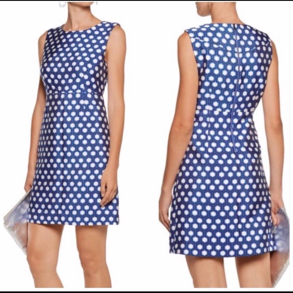Diane von Furstenberg DVF Carrie Hexagon Dot Blue Geometric Shift Dress 12 NEW